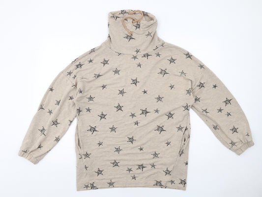 Marks and Spencer Womens Beige Geometric Viscose Pullover Sweatshirt Size 12 Pullover - Star Pattern