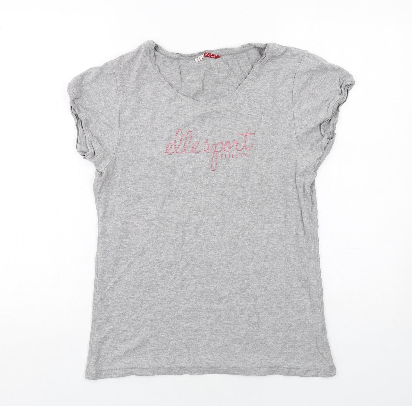 ELLE Womens Grey Cotton Basic T-Shirt Size L Round Neck - Elle sport