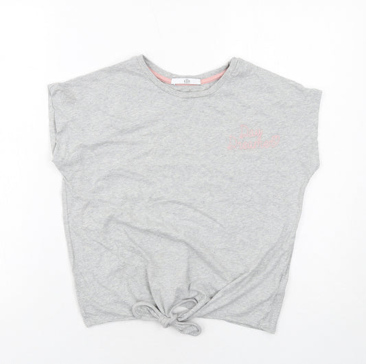 Marks and Spencer Girls Grey Cotton Basic T-Shirt Size 11-12 Years Round Neck Pullover - Knot Front
