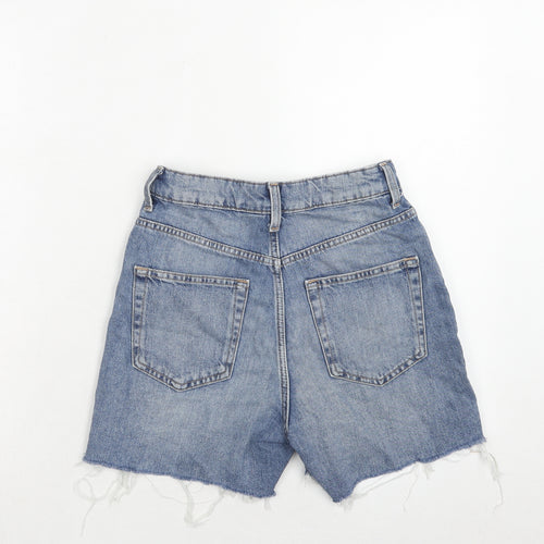 H&M Womens Blue Cotton Cut-Off Shorts Size 4 Regular Zip