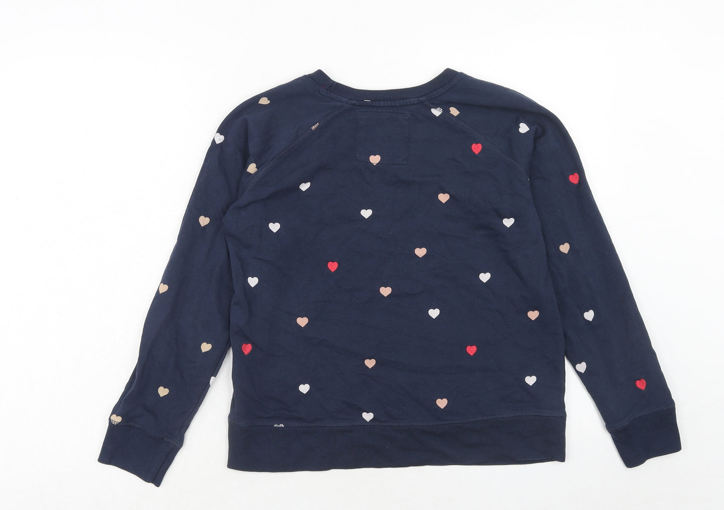Crew Clothing Womens Blue Geometric Cotton Pullover Sweatshirt Size 10 Pullover - Heart Pattern