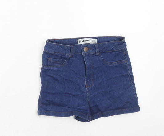 New Look Womens Blue Cotton Hot Pants Shorts Size 6 Regular Zip