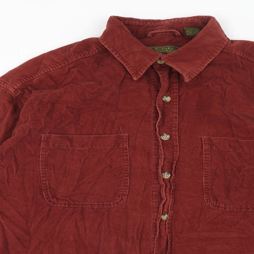C.O.L Mens Red Cotton Button-Up Size L Collared Button