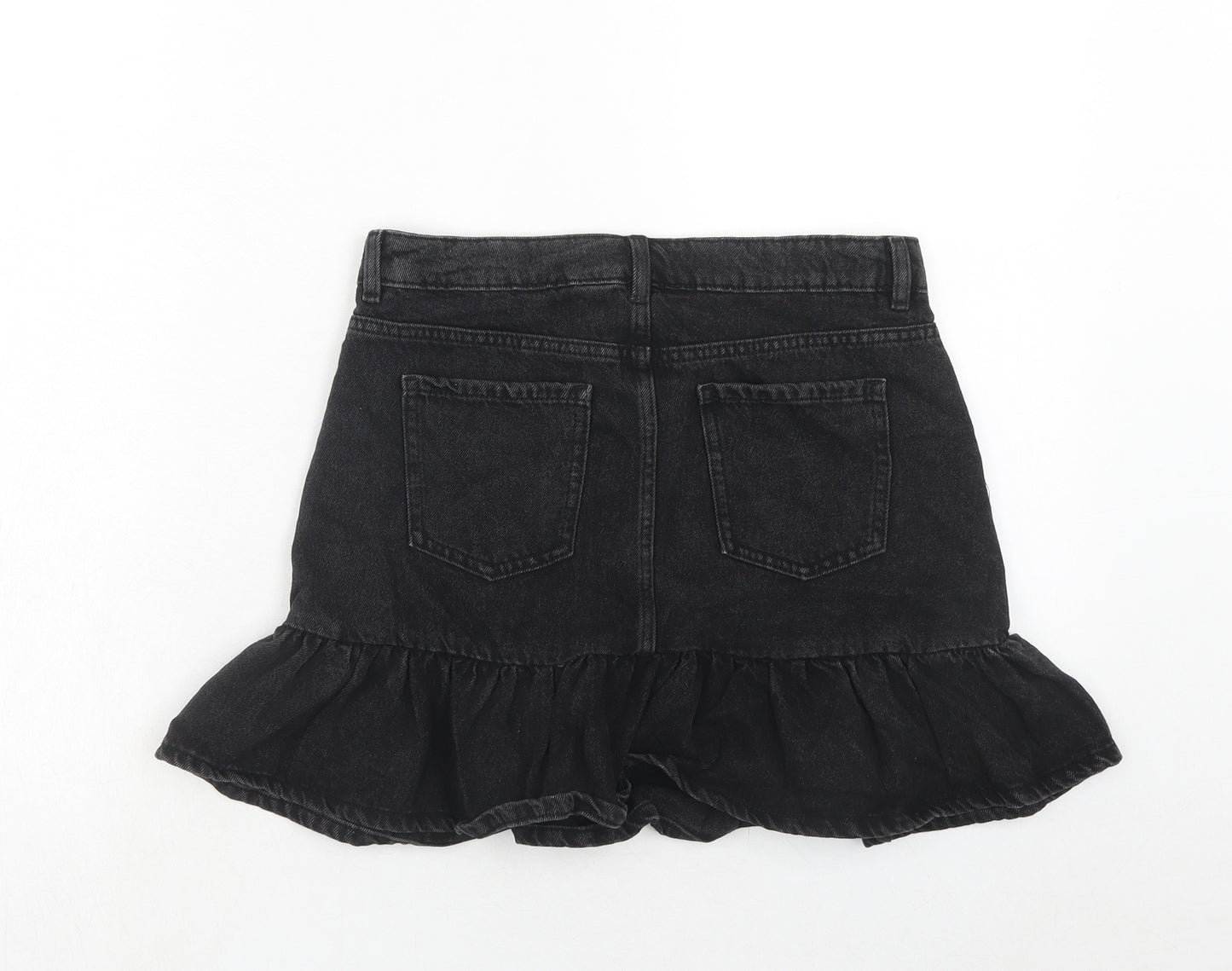 Marks and Spencer Girls Black Cotton Mini Skirt Size 12-13 Years Regular Zip