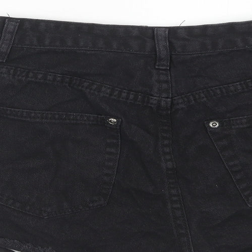 PRETTYLITTLETHING Womens Black Cotton Cut-Off Shorts Size 8 Regular Zip - Distressed