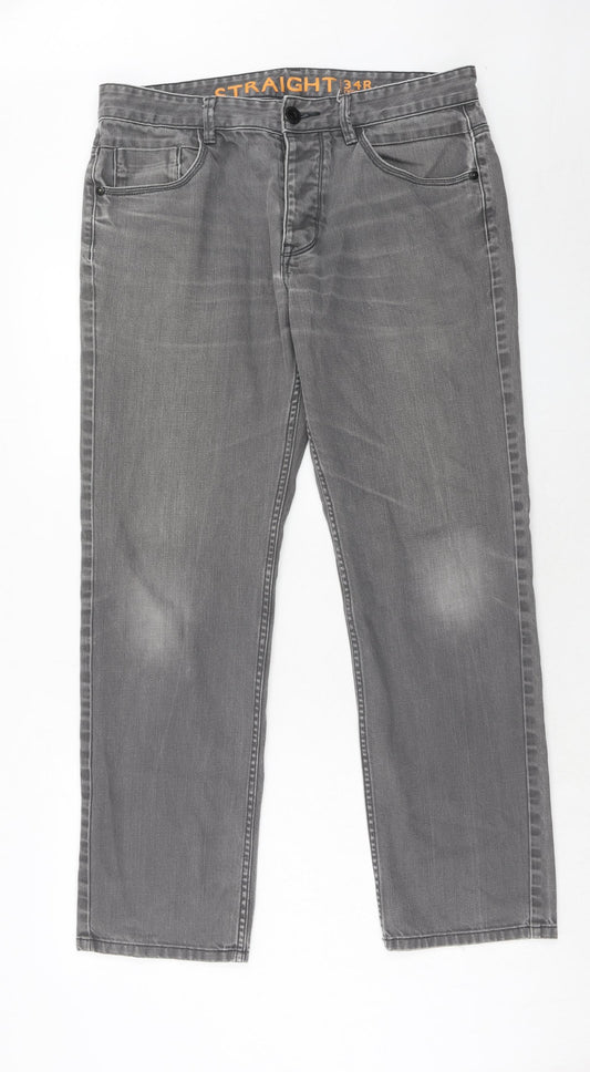 NEXT Mens Grey Cotton Straight Jeans Size 34 in Regular Zip