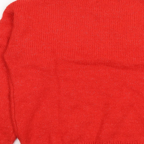Marks and Spencer Womens Red Round Neck Geometric Acrylic Pullover Jumper Size S