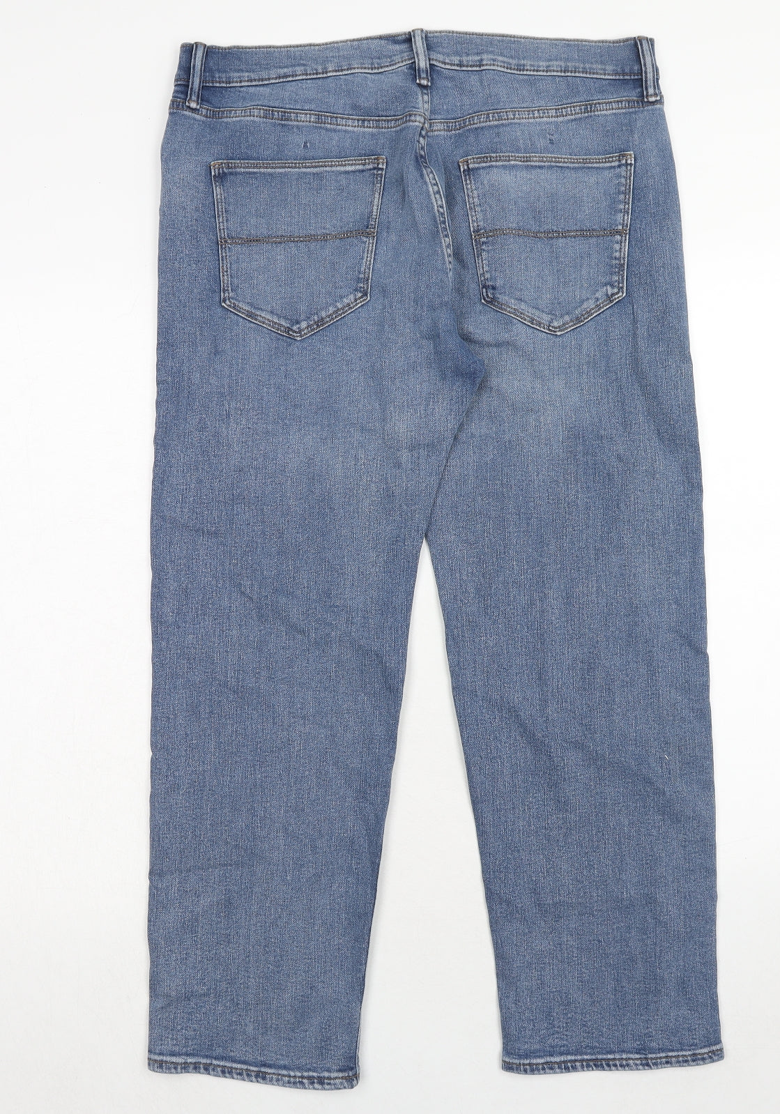 Marks and Spencer Mens Blue Cotton Straight Jeans Size 34 in L31 in Regular Zip