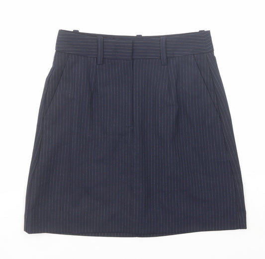 Marks and Spencer Womens Blue Striped Polyester A-Line Skirt Size 6 Zip