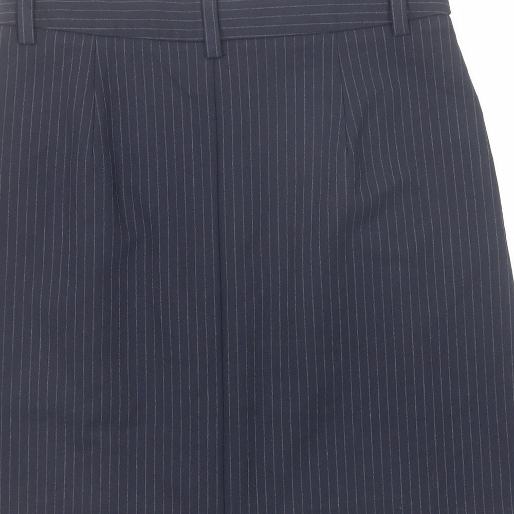 Marks and Spencer Womens Blue Striped Polyester A-Line Skirt Size 6 Zip