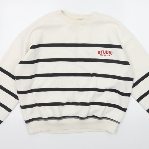 H&M Womens White Striped Cotton Pullover Sweatshirt Size S Pullover - Studio Serenity