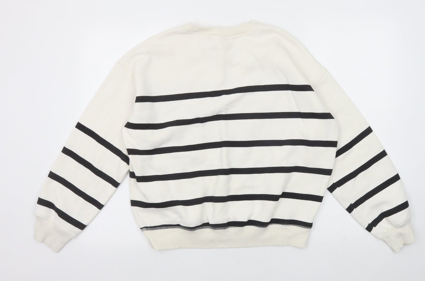 H&M Womens White Striped Cotton Pullover Sweatshirt Size S Pullover - Studio Serenity