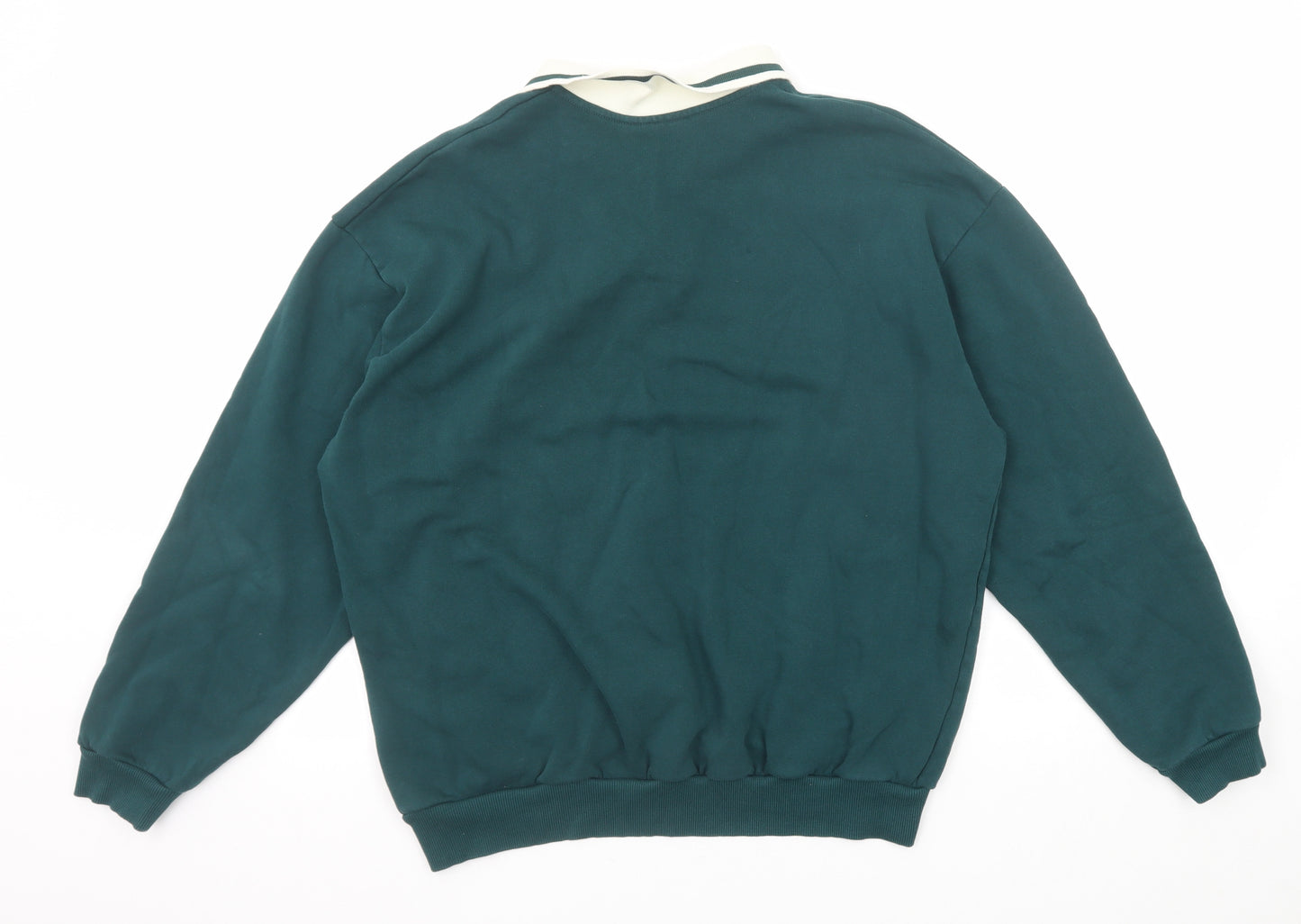 ASOS Mens Green Collared Cotton Pullover Jumper Size M Long Sleeve