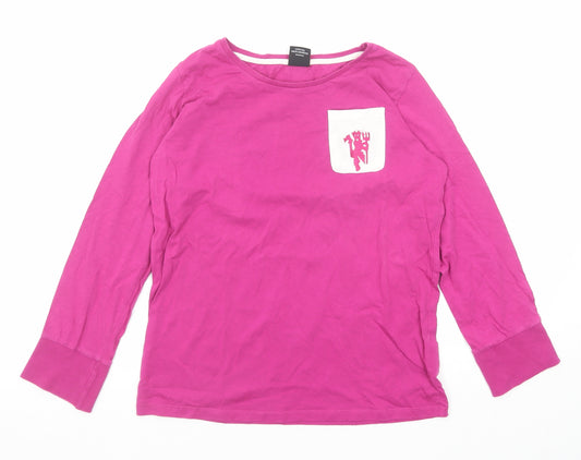 Manchester United Girls Pink Cotton Pullover T-Shirt Size 12-13 Years Boat Neck Pullover