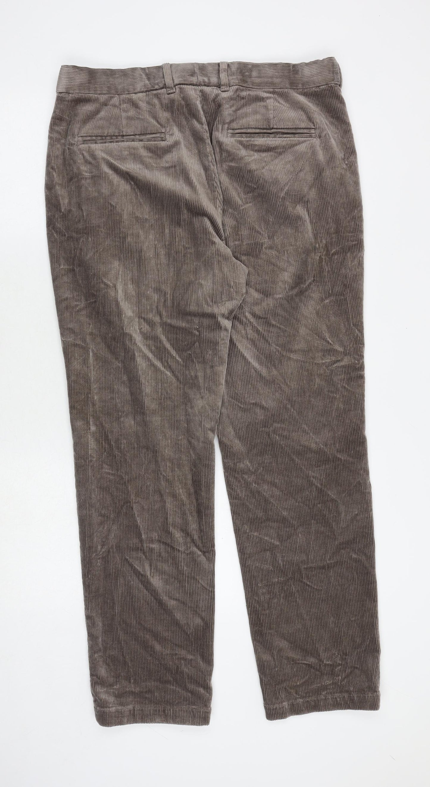 Marks and Spencer Mens Brown Cotton Trousers Size 34 in Regular Zip