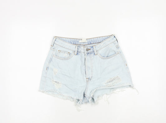 H&M Womens Blue 100% Cotton Cut-Off Shorts Size 8 Regular Button - Distressed