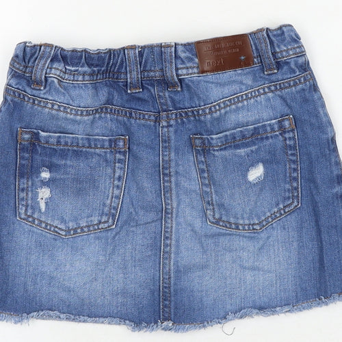 NEXT Girls Blue 100% Cotton A-Line Skirt Size 8 Years Regular Zip - Distressed
