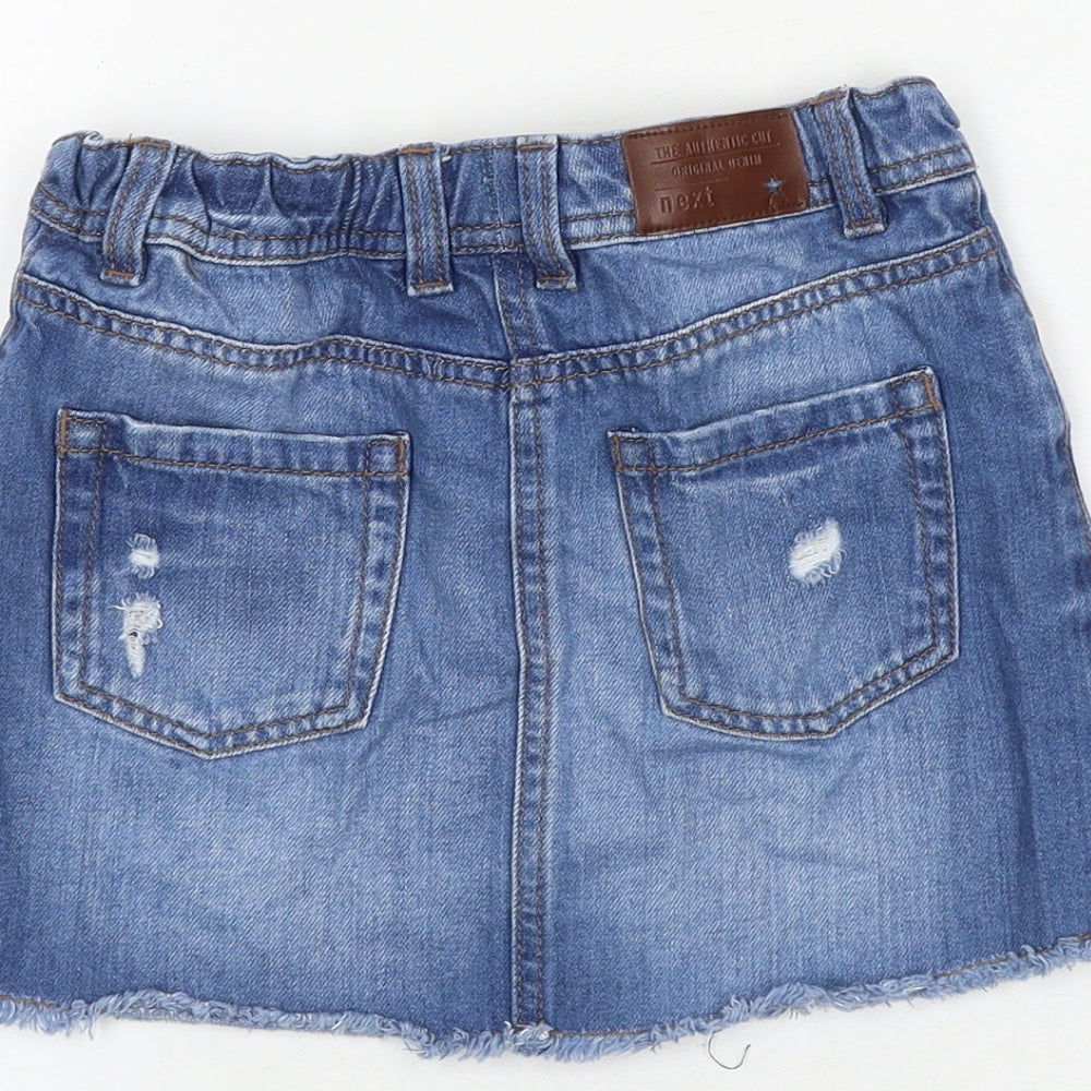 NEXT Girls Blue 100% Cotton A-Line Skirt Size 8 Years Regular Zip - Distressed