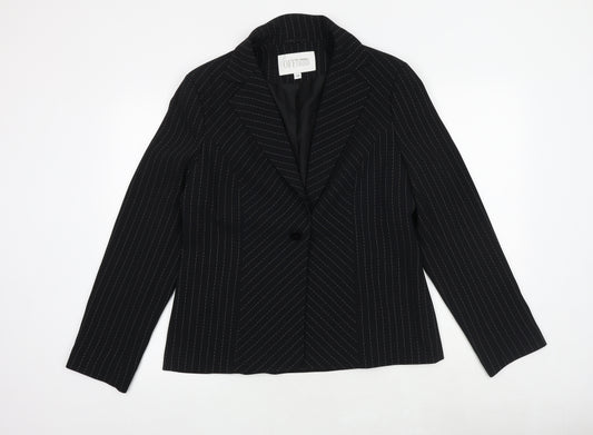 Offshoot Womens Black Striped Polyester Jacket Blazer Size 16