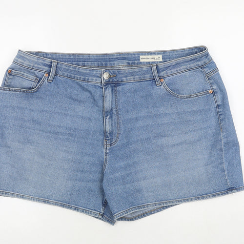 Marks and Spencer Womens Blue Cotton Mom Shorts Size 24 Regular Zip