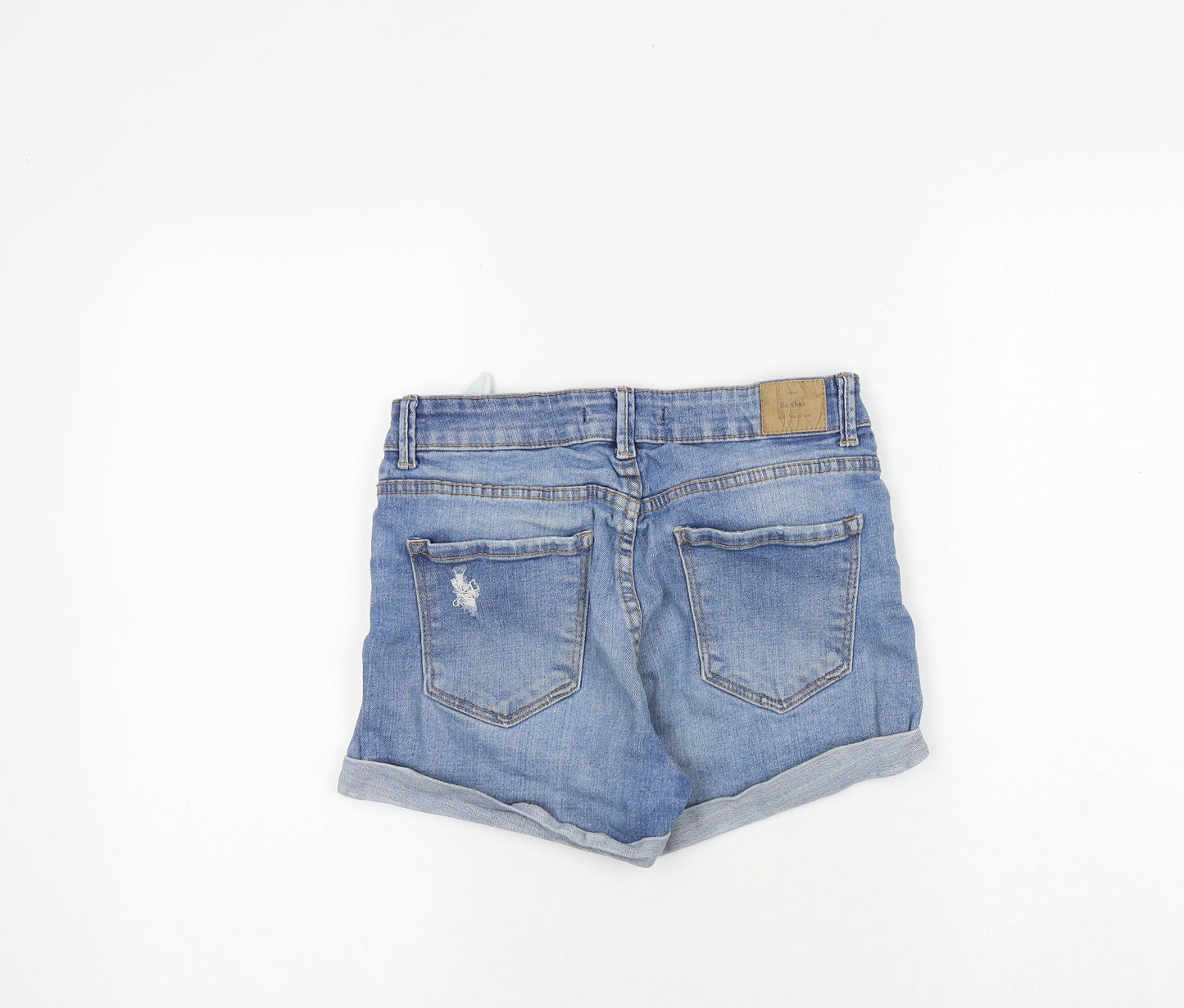 Bershka Womens Blue Cotton Hot Pants Shorts Size 10 Regular Zip - Distressed