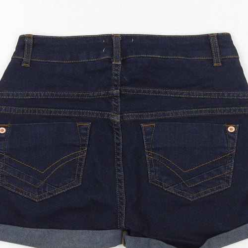 Crafted Womens Blue Cotton Hot Pants Shorts Size 6 Regular Zip