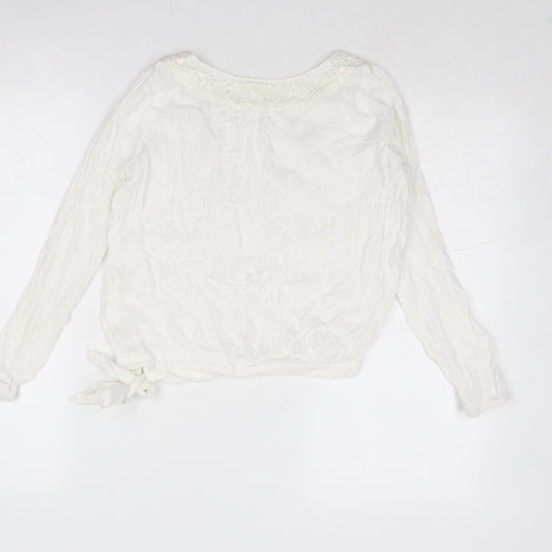 H&M Girls White Viscose Basic Blouse Size 11 Years Square Neck Pullover