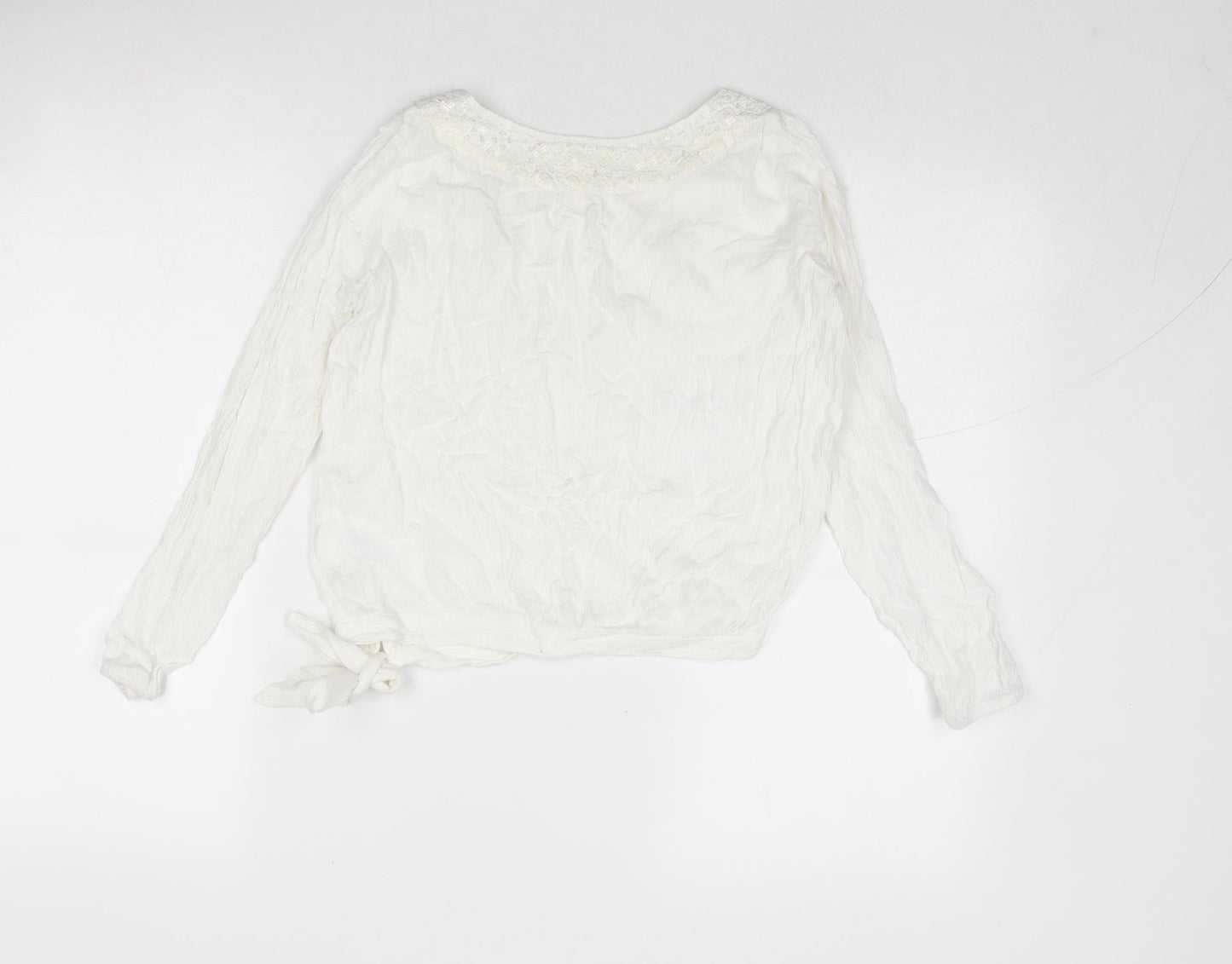 H&M Girls White Viscose Basic Blouse Size 11 Years Square Neck Pullover