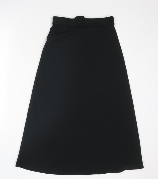 Marks and Spencer Womens Black Polyester Swing Skirt Size 6 Zip - Belt Included