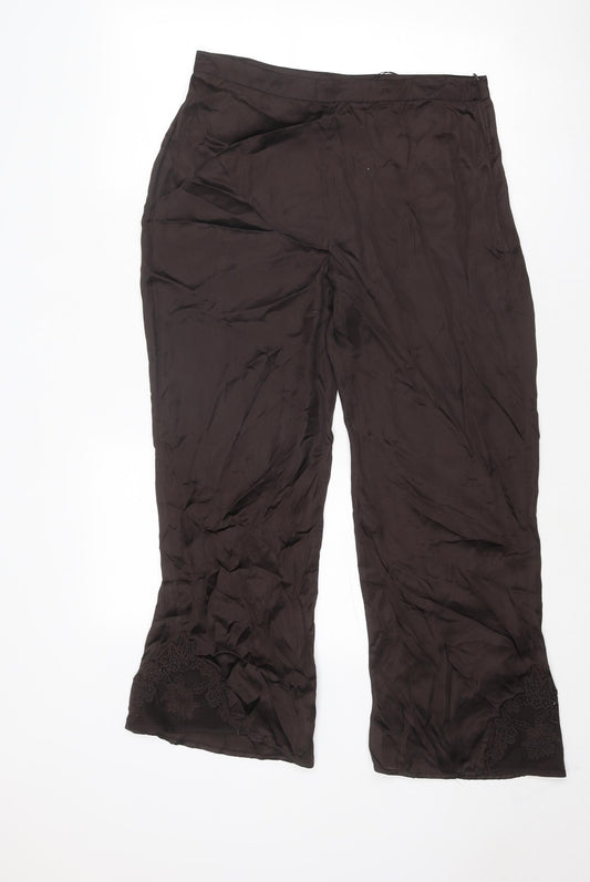 Zara Womens Brown Cupro Trousers Size M Regular Zip