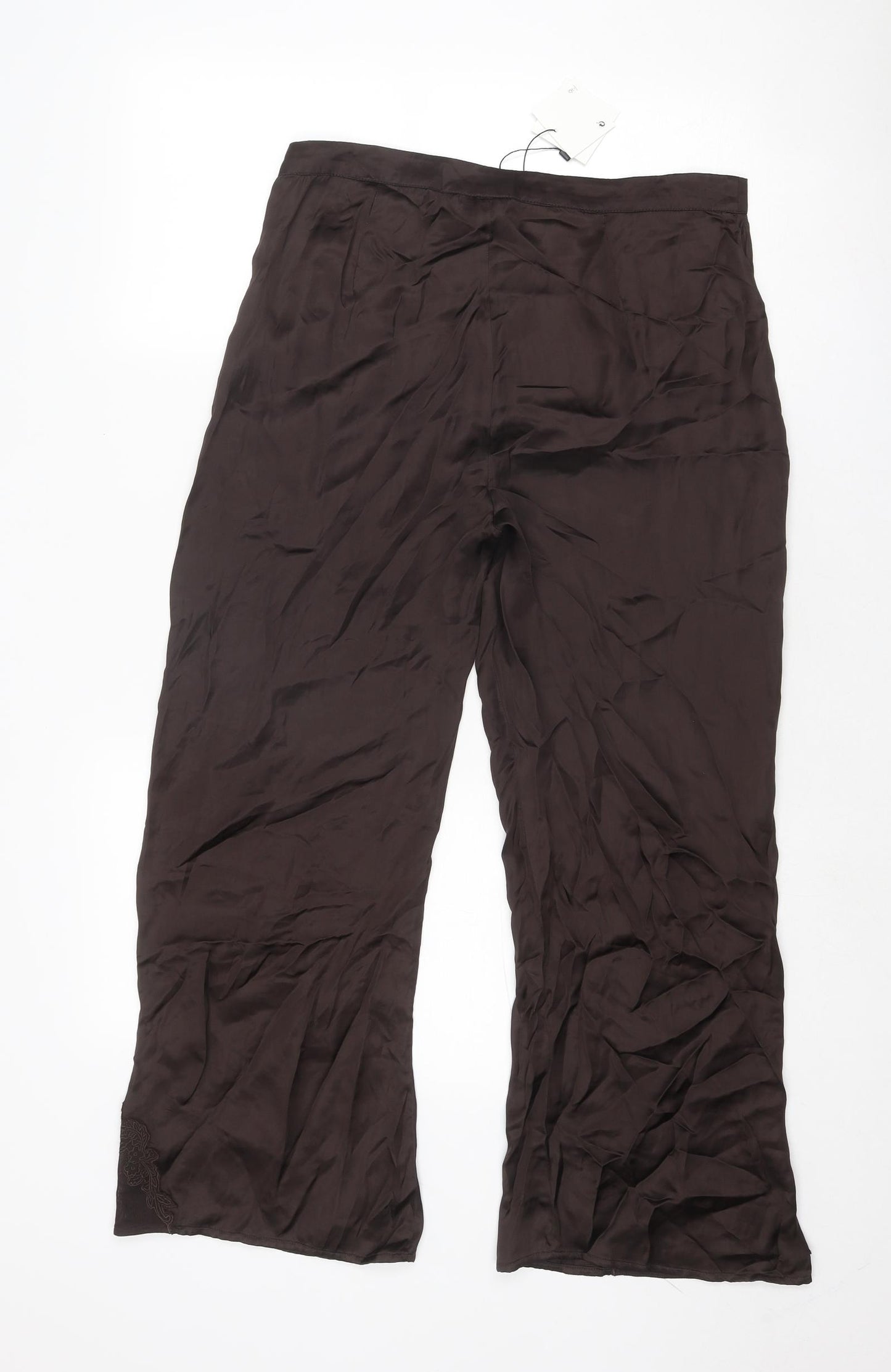 Zara Womens Brown Cupro Trousers Size M Regular Zip