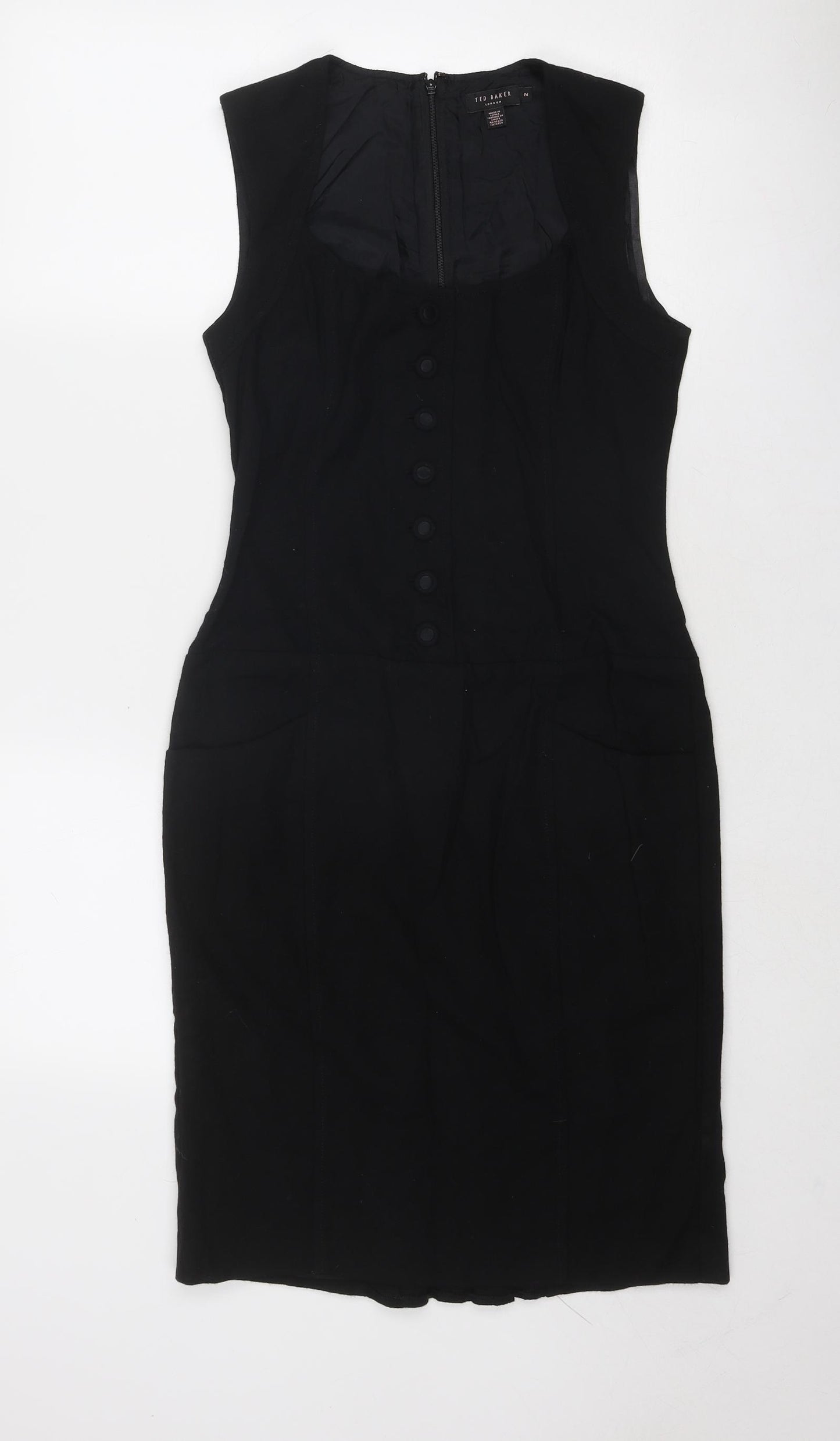 Ted Baker Womens Black Wool Shift Size 8 Round Neck Zip