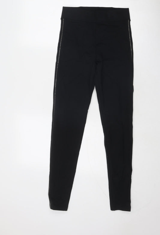 Marks and Spencer Womens Black Viscose Capri Leggings Size 8 - Side Stripe Detail