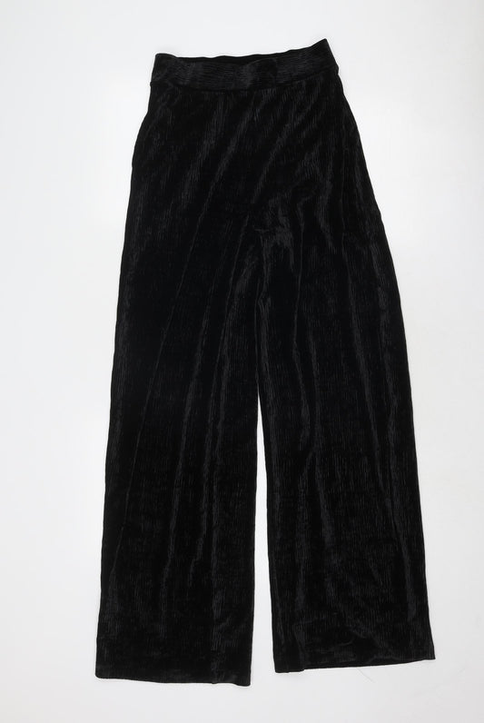 Marks and Spencer Womens Black Herringbone Polyester Trousers Size 8 Regular