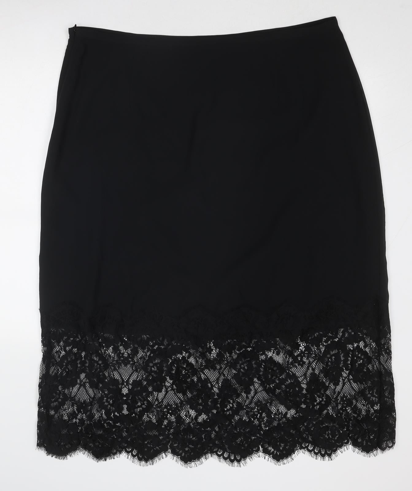 Marks and Spencer Womens Black Floral Polyester A-Line Skirt Size 22 Zip