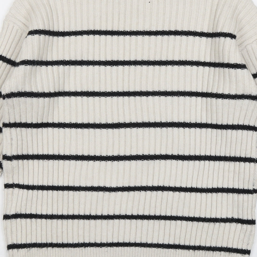 Marks and Spencer Womens Beige Round Neck Striped Polyester Pullover Jumper Size XS