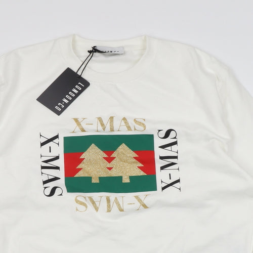 London.Co Mens White Cotton Pullover Sweatshirt Size XL - Christmas