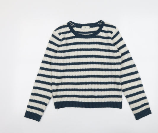 La Redoute Girls Blue Boat Neck Striped Acrylic Pullover Jumper Size 12 Years Pullover