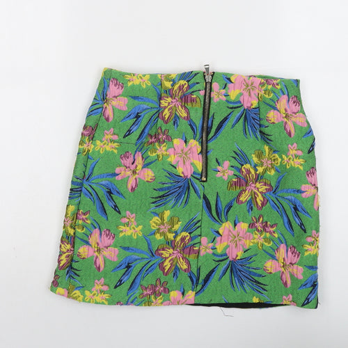 River Island Womens Multicoloured Floral Polyester A-Line Skirt Size 6 Zip
