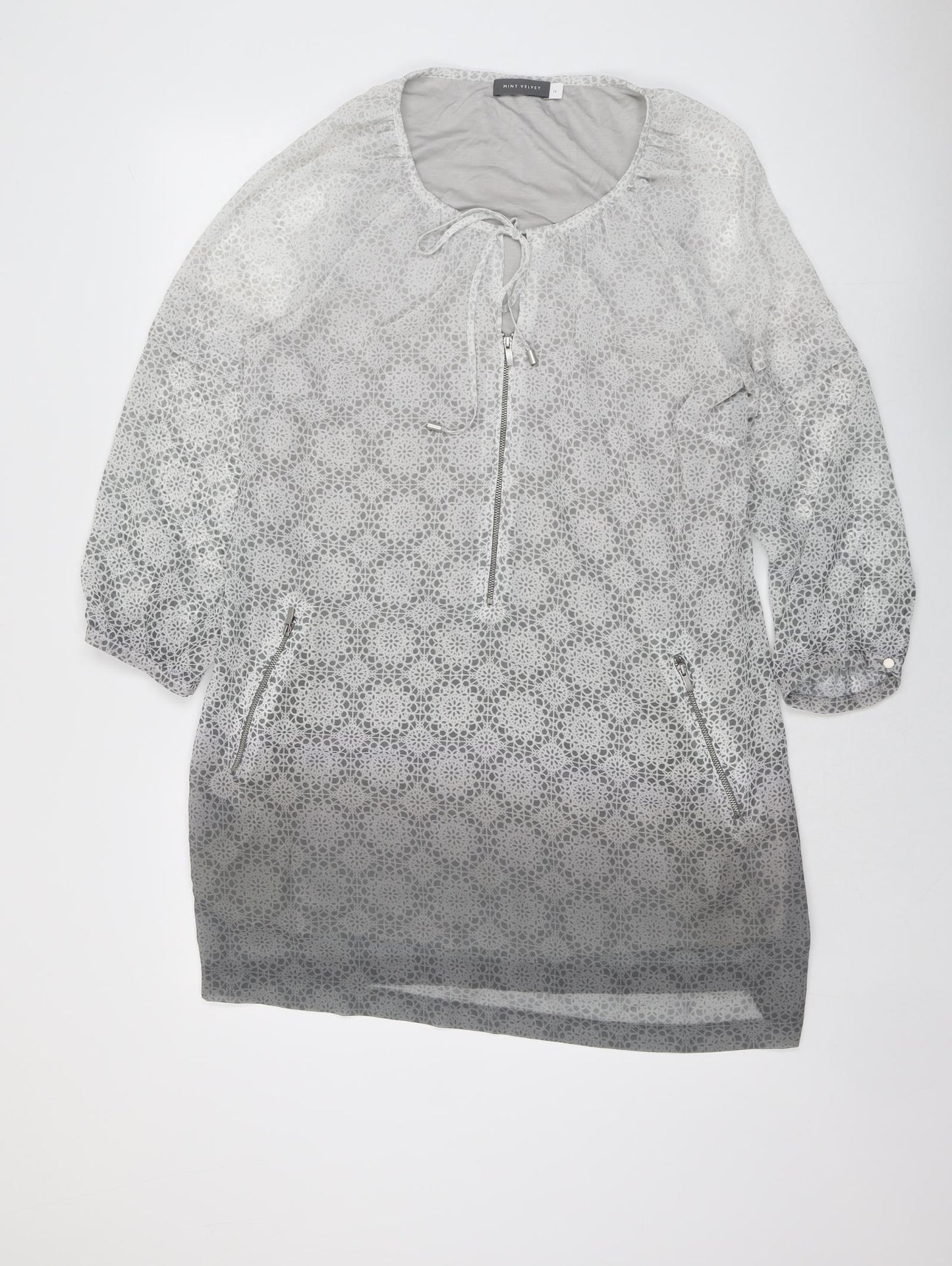 Mint Velvet Womens Grey Geometric Polyester A-Line Size 16 Round Neck Zip
