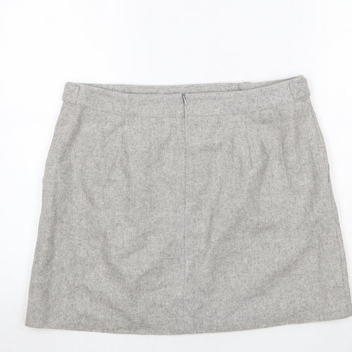Mint Velvet Womens Grey Wool A-Line Skirt Size 14 Zip