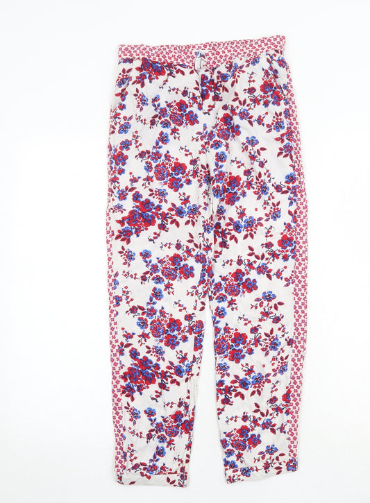 Marks and Spencer Girls White Floral Viscose Capri Trousers Size 10-11 Years Regular Pullover