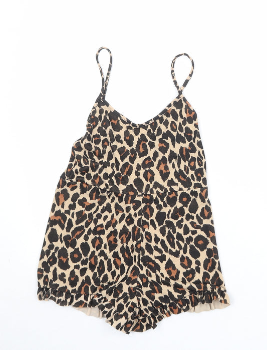 I SAW IT FIRST Womens Brown Animal Print Polyester Playsuit One-Piece Size 6 Pullover - Leopard Print