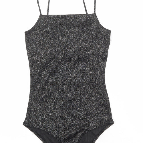 Topshop Womens Black Polka Dot Polyester Bodysuit One-Piece Size 8 Snap