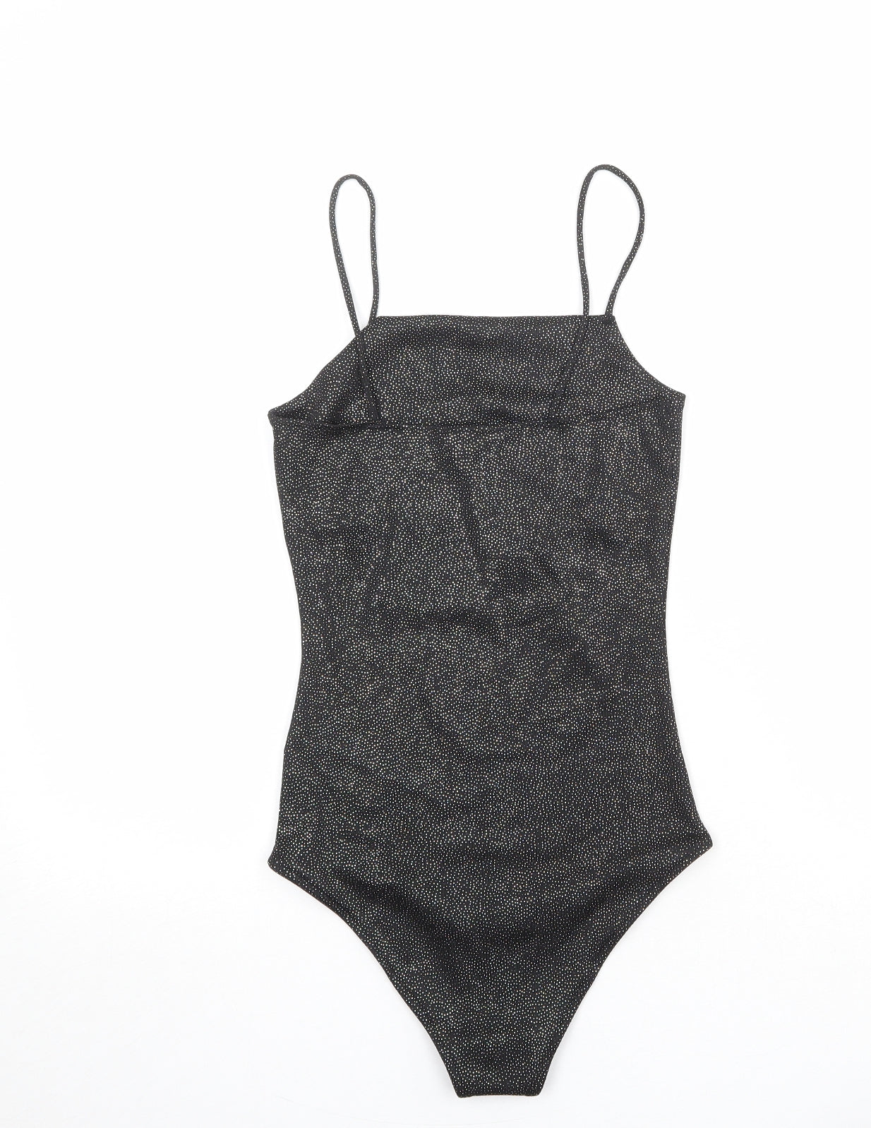 Topshop Womens Black Polka Dot Polyester Bodysuit One-Piece Size 8 Snap