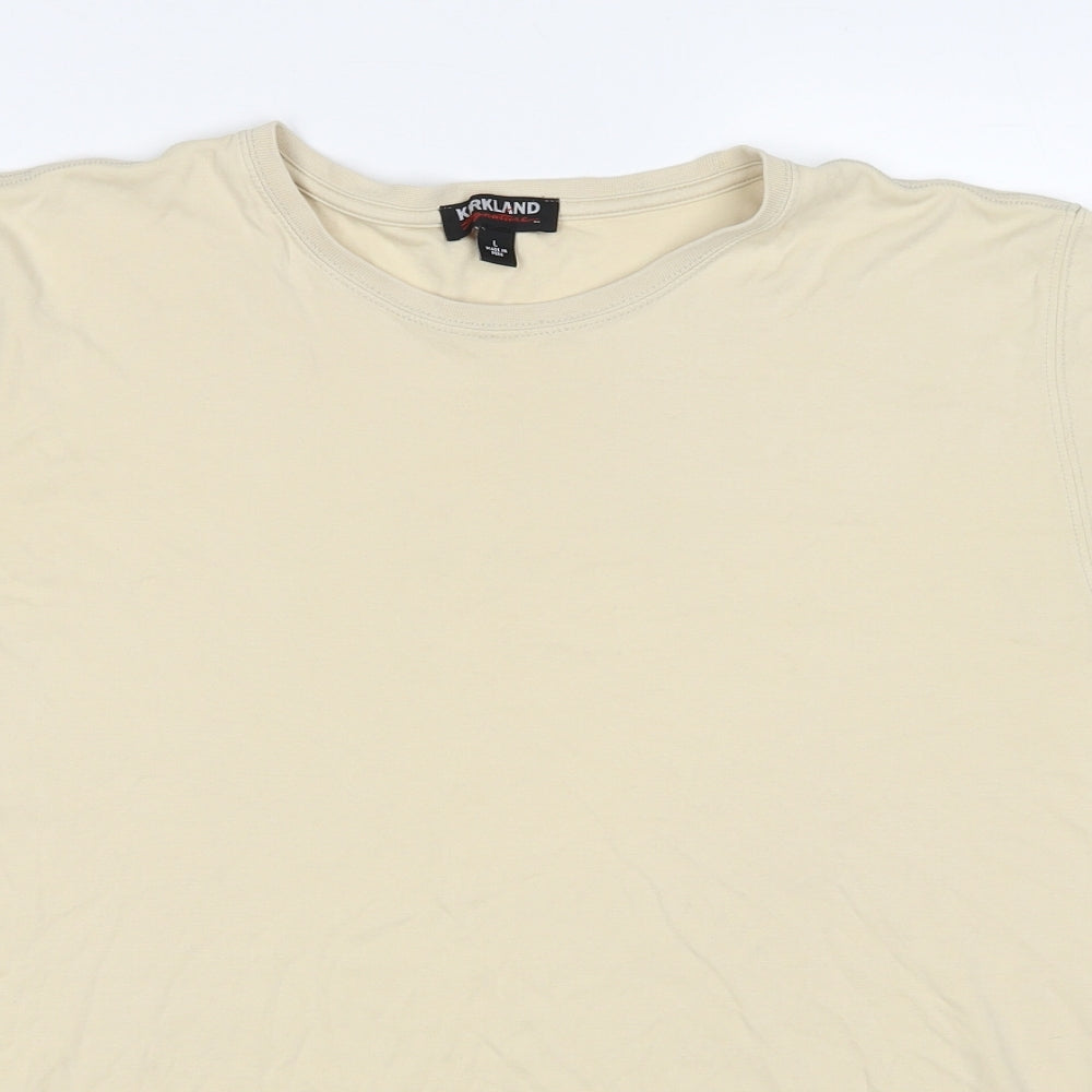 Kirkland Signature Mens Beige Cotton T-Shirt Size L Round Neck