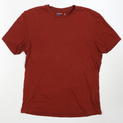 Topman Mens Brown Cotton T-Shirt Size S Round Neck