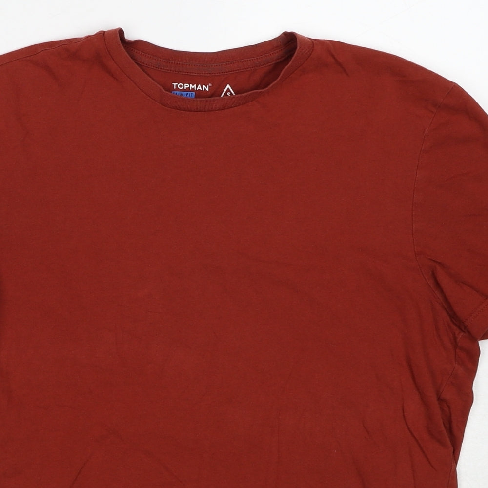 Topman Mens Brown Cotton T-Shirt Size S Round Neck