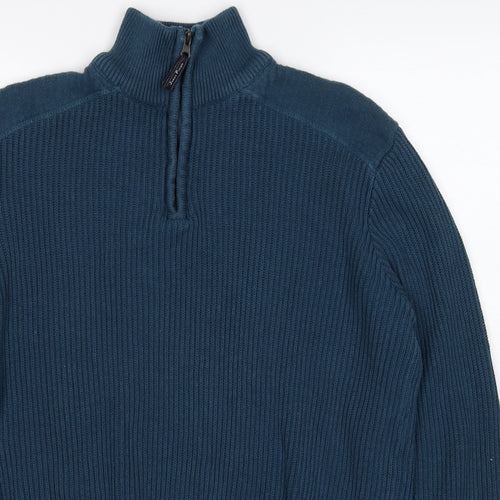 EWM Mens Blue High Neck Cotton Pullover Jumper Size L Long Sleeve