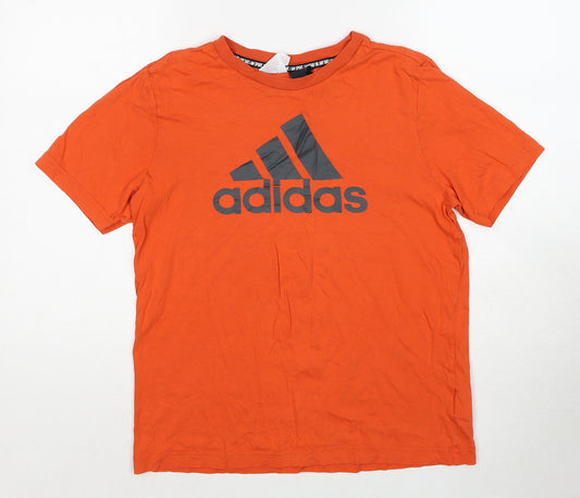 adidas Boys Orange Cotton Pullover T-Shirt Size 13-14 Years Crew Neck Pullover